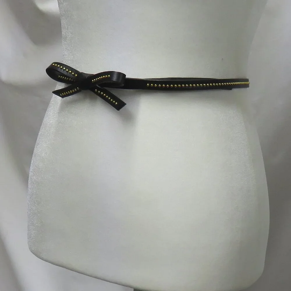 Women's Extra-Skinny Waist Belt with Bow and Gold Studs - Picture 3 of 11